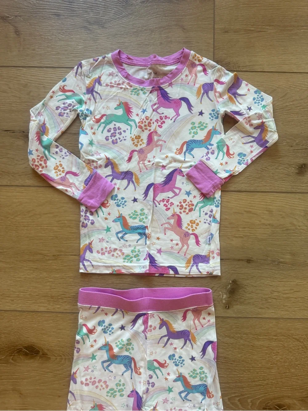 Little Sleepies White Unicorn Print Pajama Set with Pink Trim